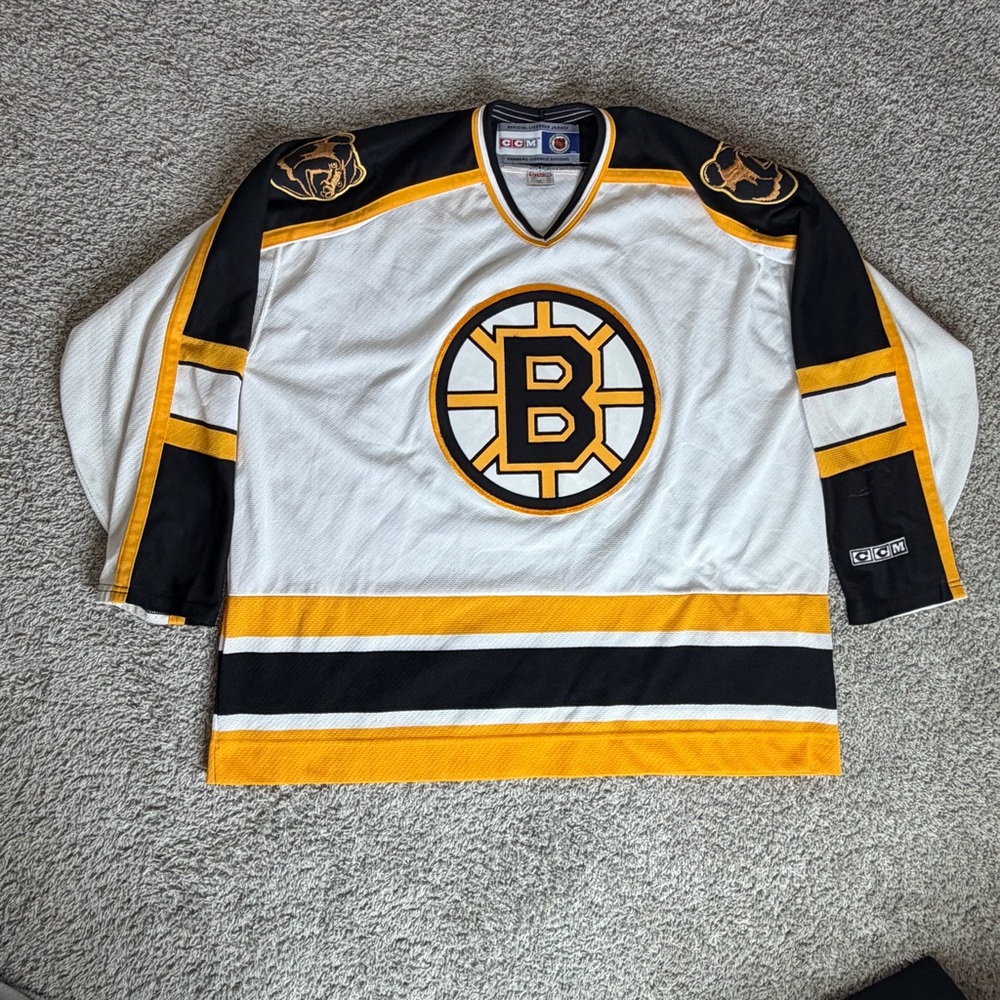 Vintage White Boston Bruins NHL Hockey Sports‎ Stitched CCM Jersey 90s Y2k Sz 2X